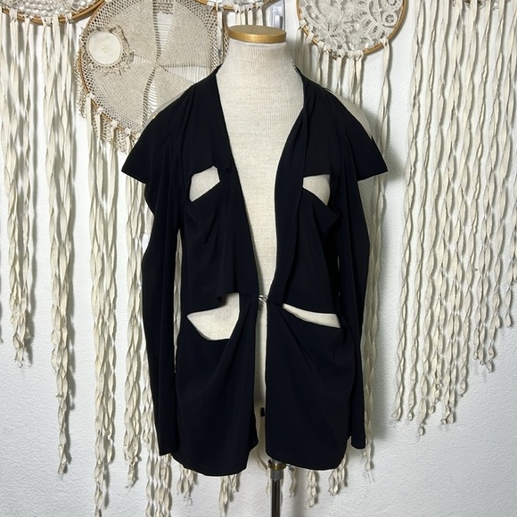 Calliope Black Sheer Silk Cut Out Jacket Size Large - Picture 1 of 10